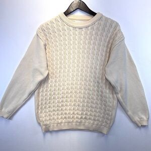 Ashworth men’s cable knit crew neck Ivory sweater size Large Casual Classic Gpa